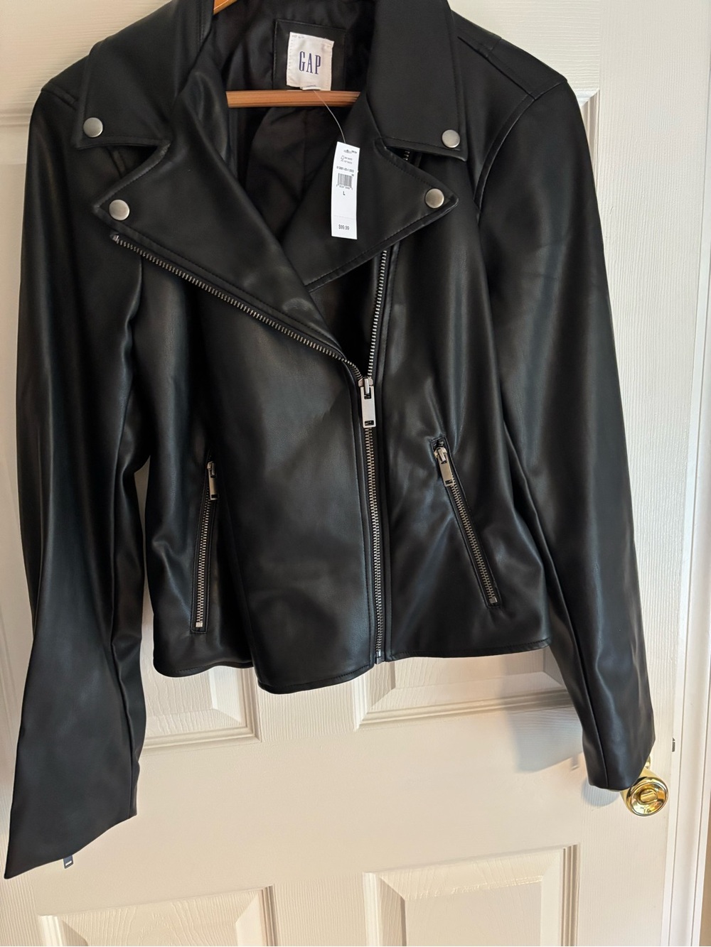 GAP Black Faux Leather Moto Jacket with Silver Hardware